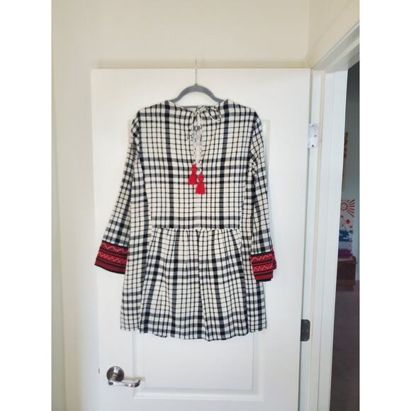 Zara Trafaluc Plaid Embroidered Drop Waist Super Cute Mini Dress, Size Small - Picture 9 of 13